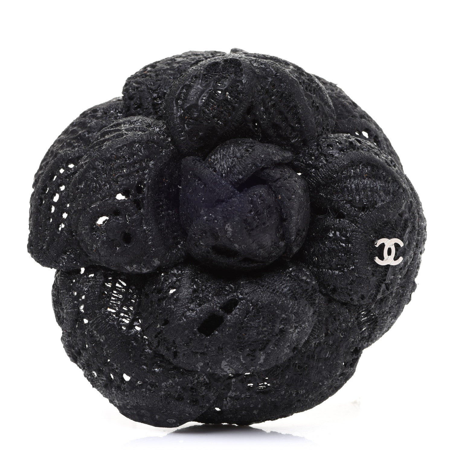 Chanel Fabric Camellia Pin Brooch Black 1 of 6