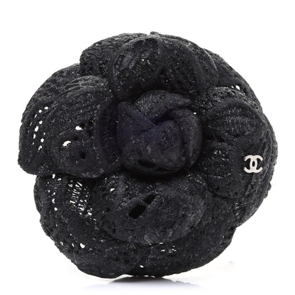 Chanel Fabric Camellia Pin Brooch Black 1 of 6
