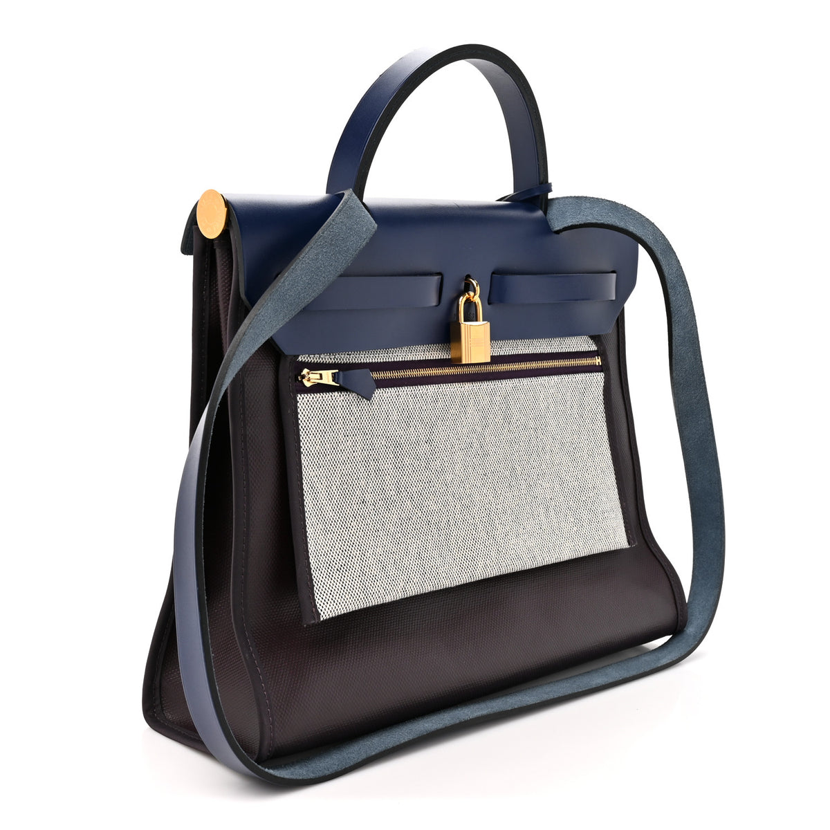 Hermes Toile H Berline Vache Hunter Herbag Zip PM 31 Cassis Ecru Black Bleu Saphir 4 of 11