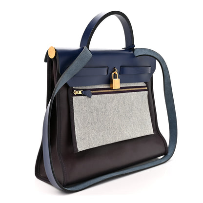 Hermes Toile H Berline Vache Hunter Herbag Zip PM 31 Cassis Ecru Black Bleu Saphir 4 of 11