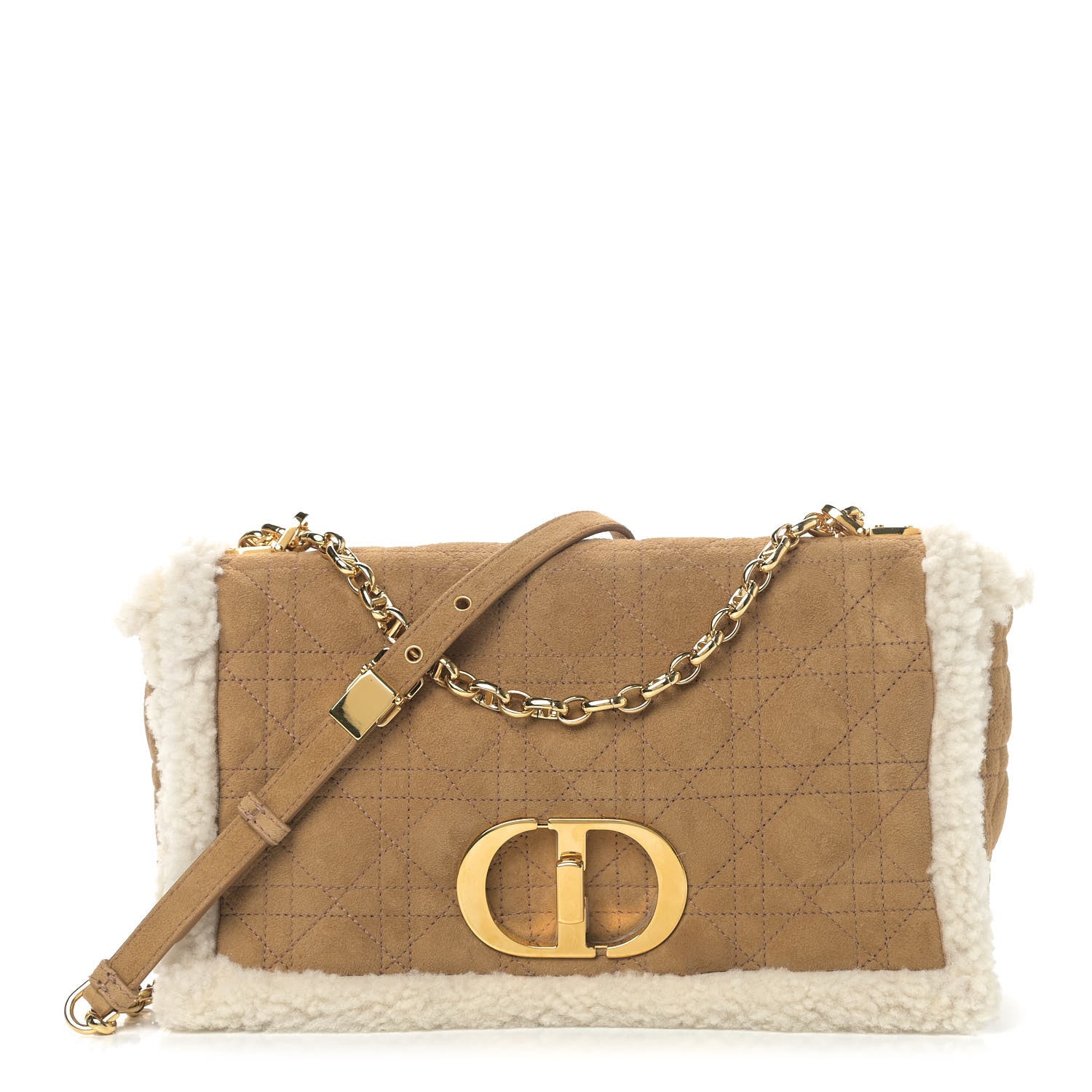 Christian Dior Shearling Cannage Large Caro Bag Camel 1 of 5