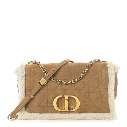 Christian Dior Shearling Cannage Large Caro Bag Camel 1 of 5