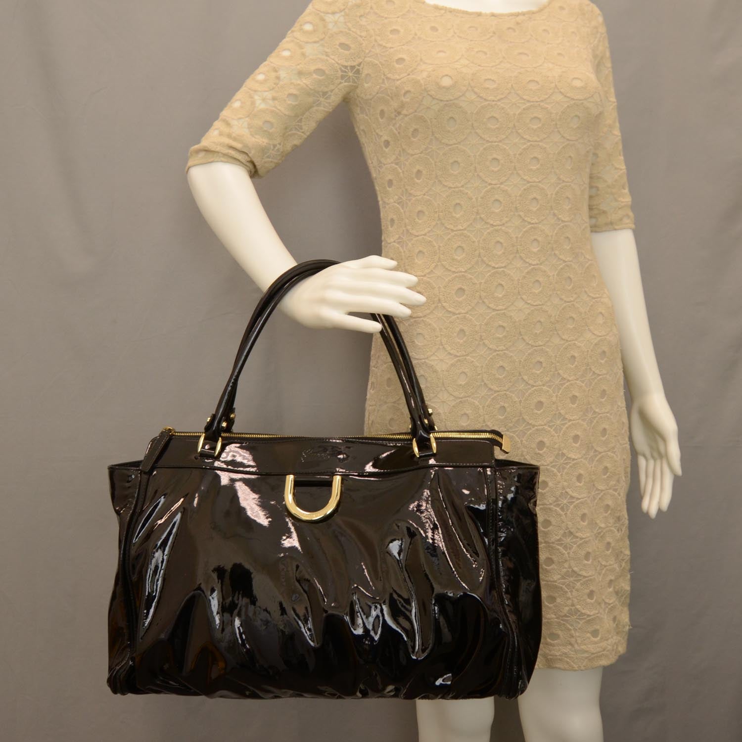 Gucci Patent D Gold Tote Black 2 of 7