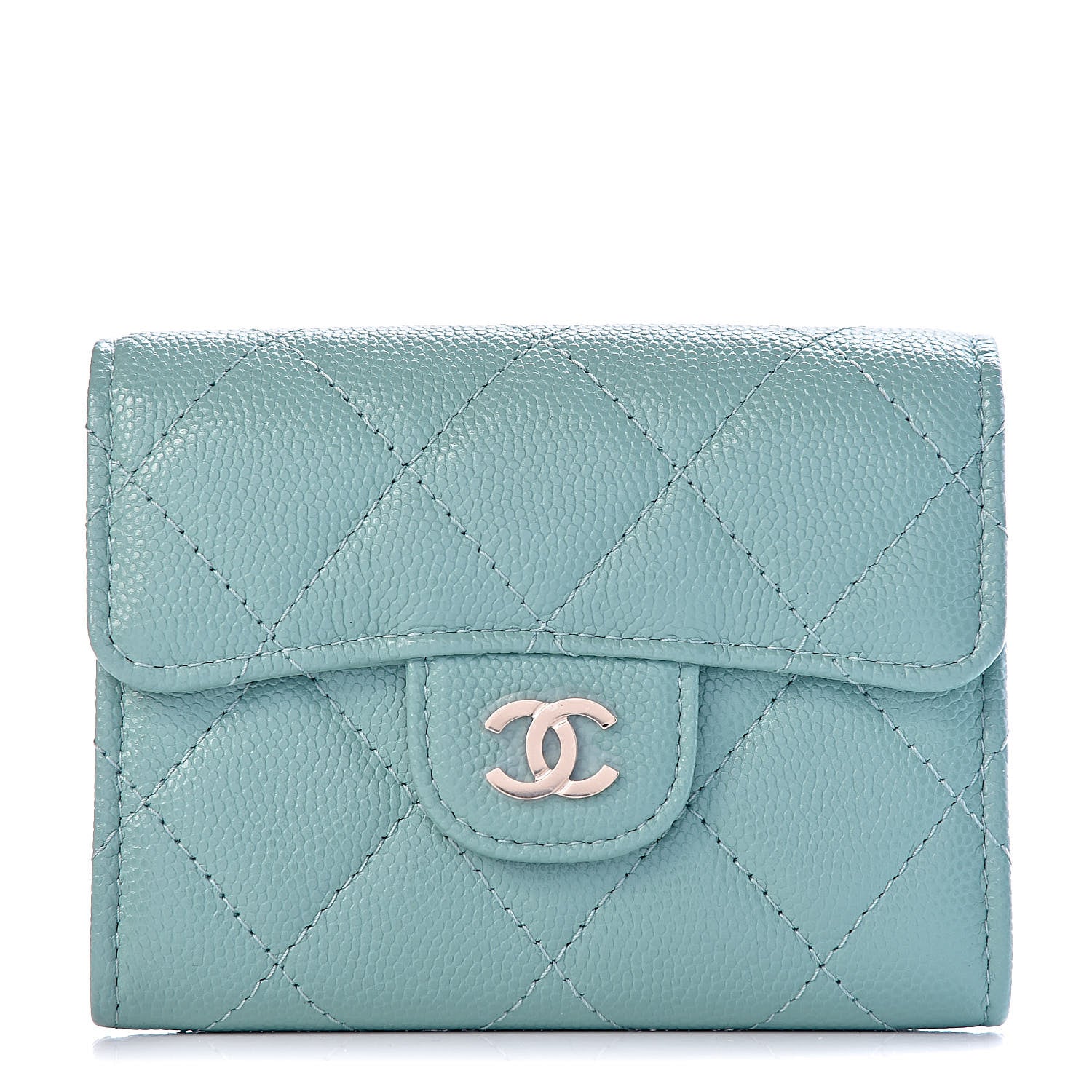 Chanel Caviar Quilted Flap Card Holder Wallet Light Blue 1 of 9