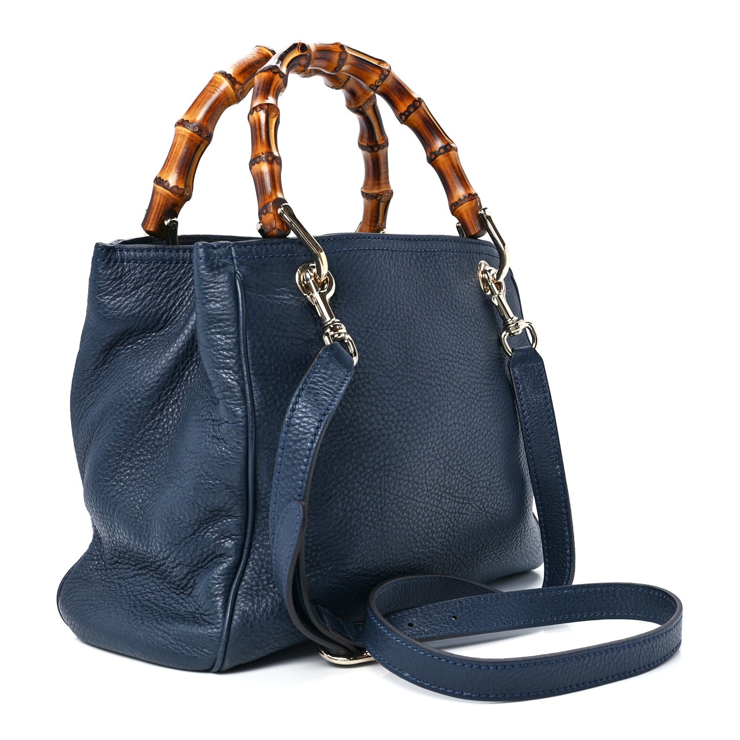 Calfskin Small Bamboo Shopper Tote Navy