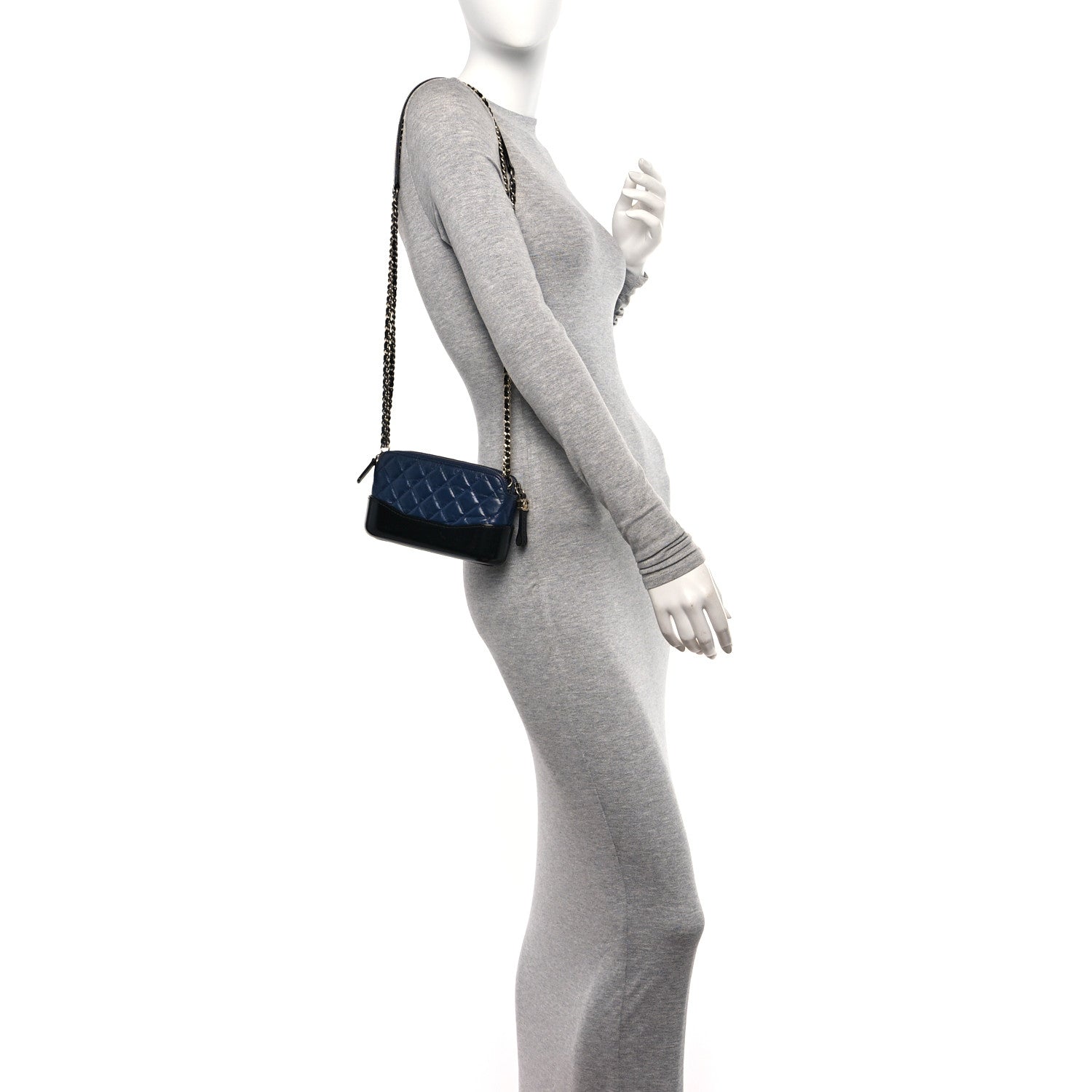 Chanel Aged Calfskin Quilted Small Gabrielle Clutch With Chain Navy Black 2 of 11
