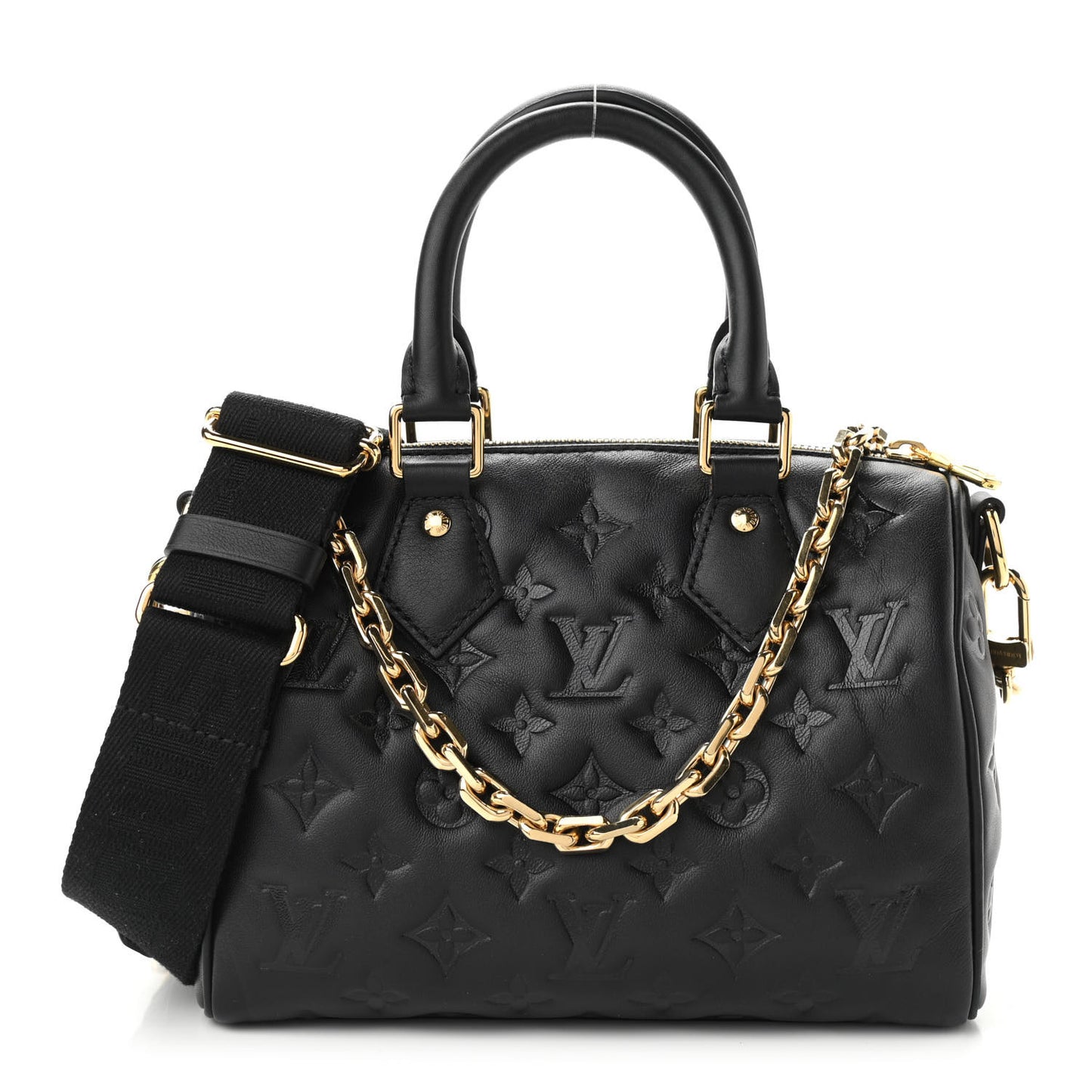 Lambskin Embossed Monogram Speedy 22 Bandouliere Black