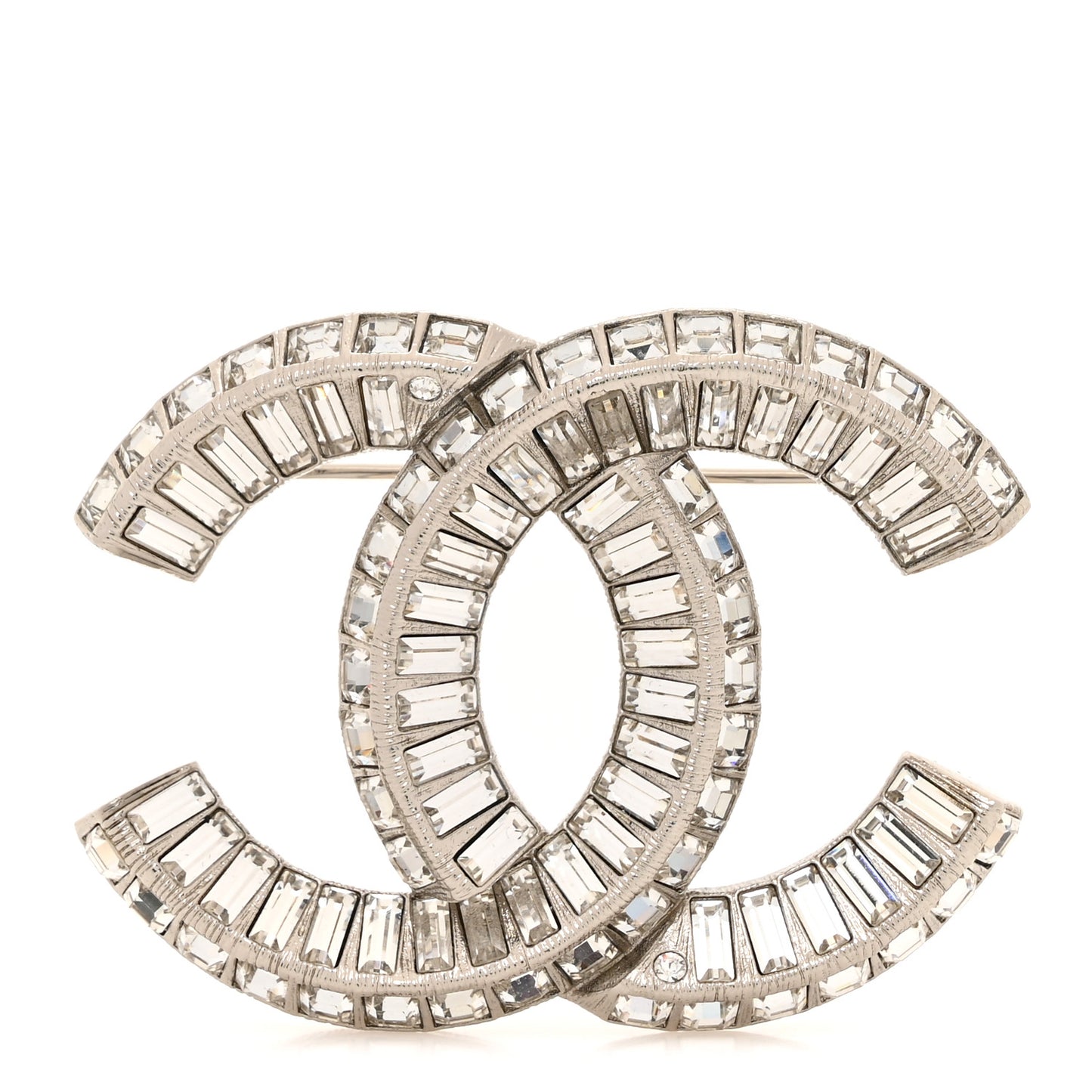 Baguette Crystal CC Brooch Silver