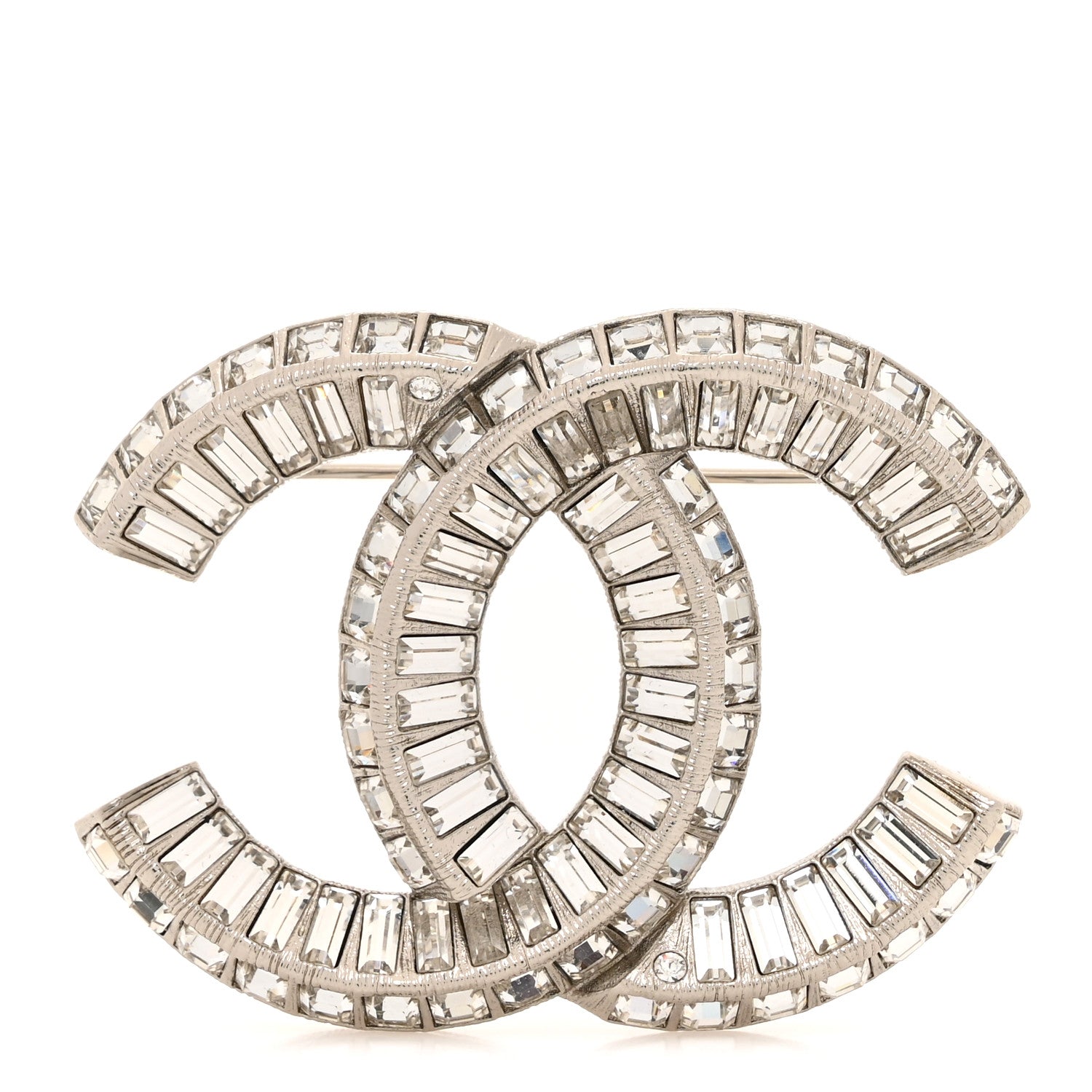 Chanel Baguette Crystal CC Brooch Silver 1 of 4