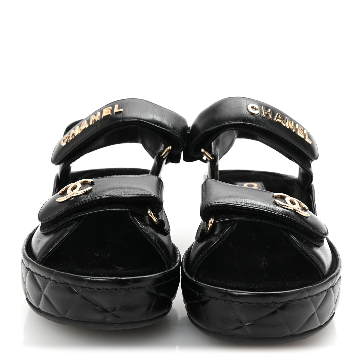 Shiny Calfskin Logo Platform Sandals 37 Black