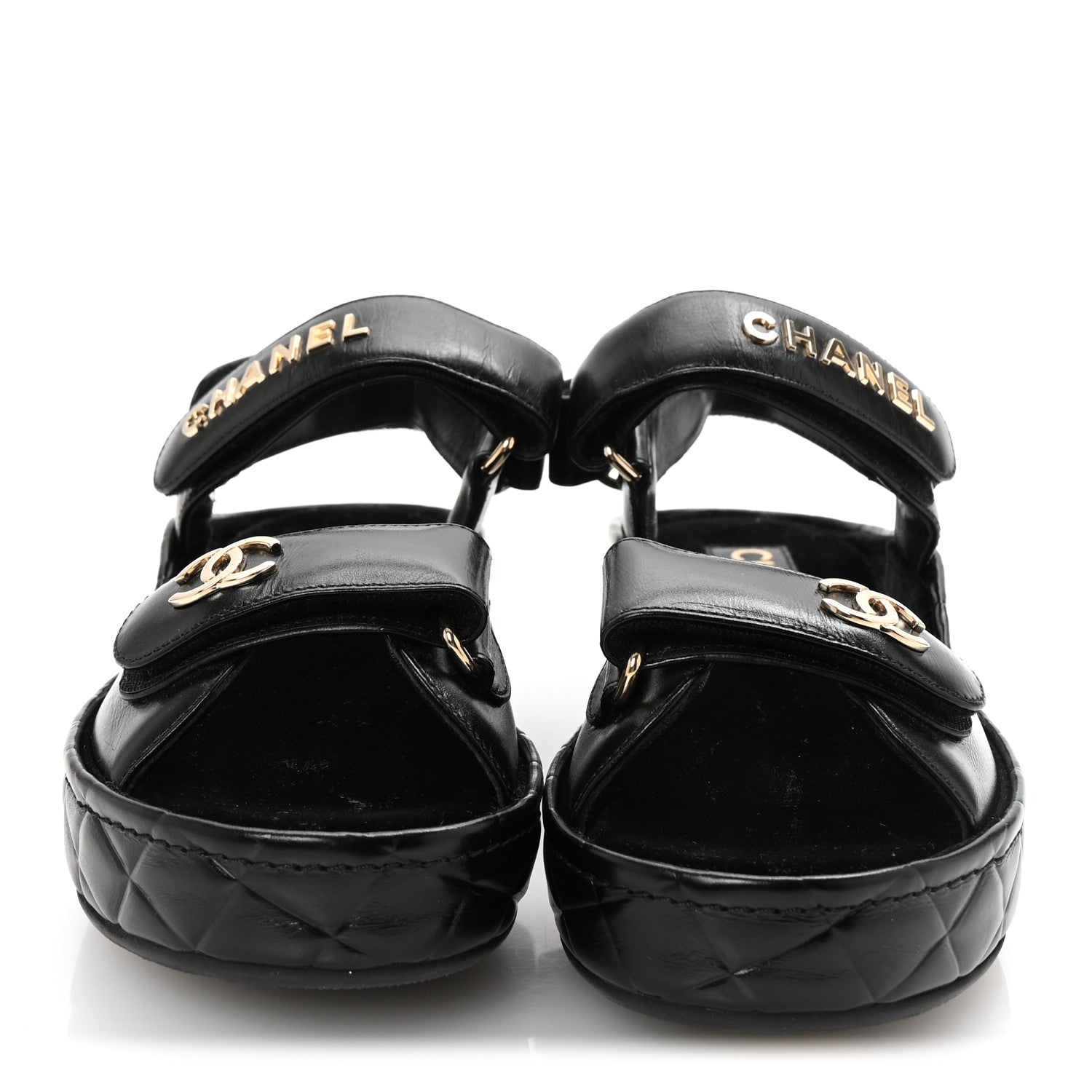 Chanel Shiny Calfskin Logo Platform Sandals 37 Black 3 of 10