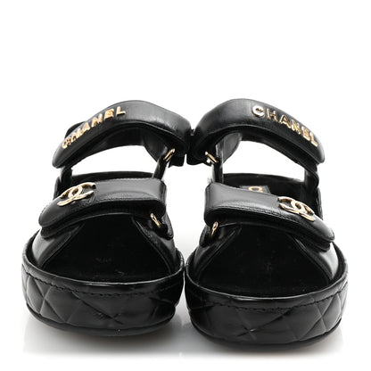 Chanel Shiny Calfskin Logo Platform Sandals 37 Black 3 of 10