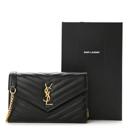 Saint Laurent Grain De Poudre Matelasse Chevron Monogram Envelope Chain Wallet Black 13 of 13