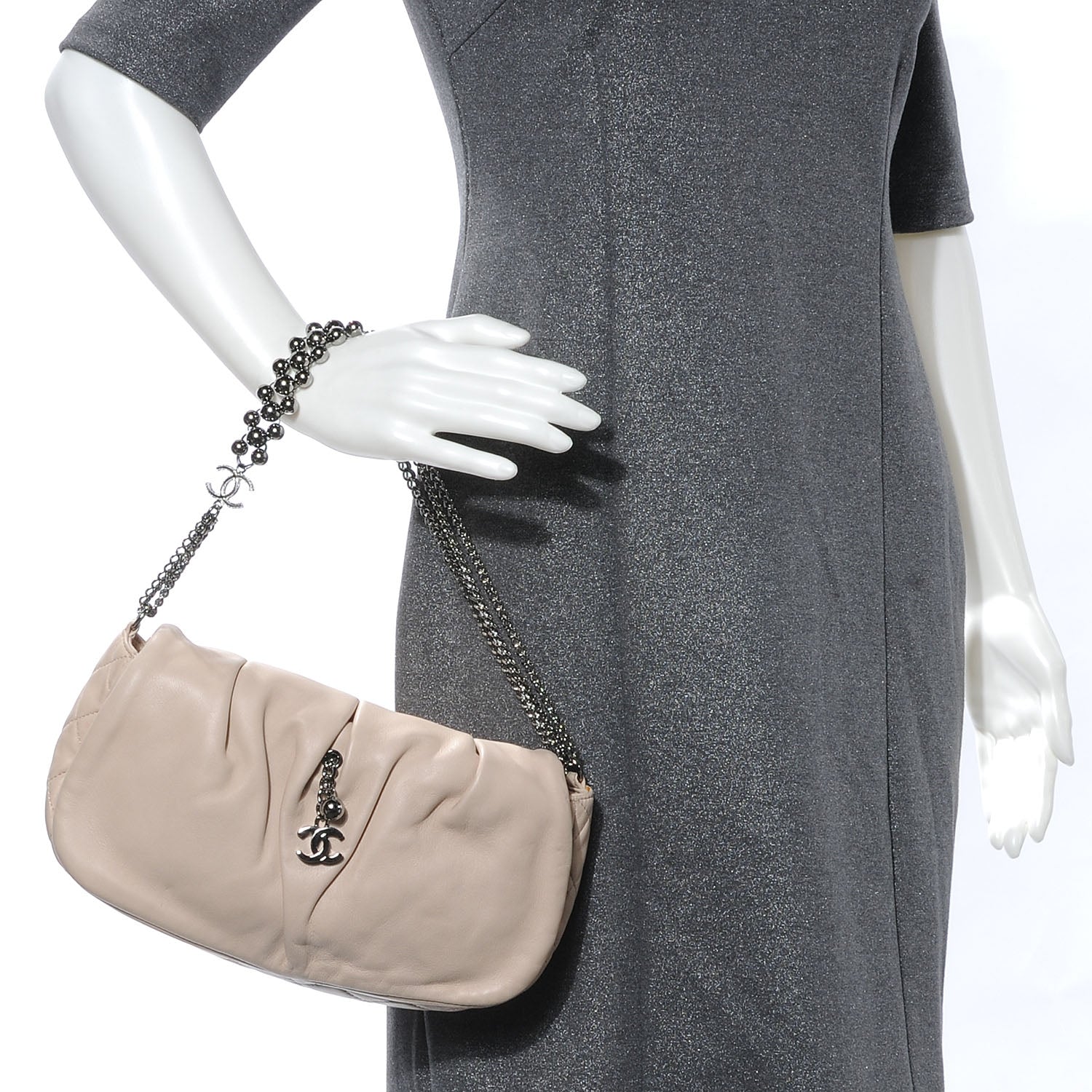 Chanel Lambskin Pleated Flap Bag Beige 2 of 7