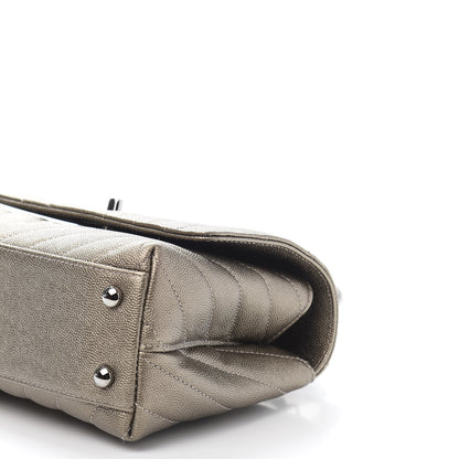 Chanel Metallic Caviar Chevron Quilted Mini Coco Handle Flap Light Gold 9 of 12