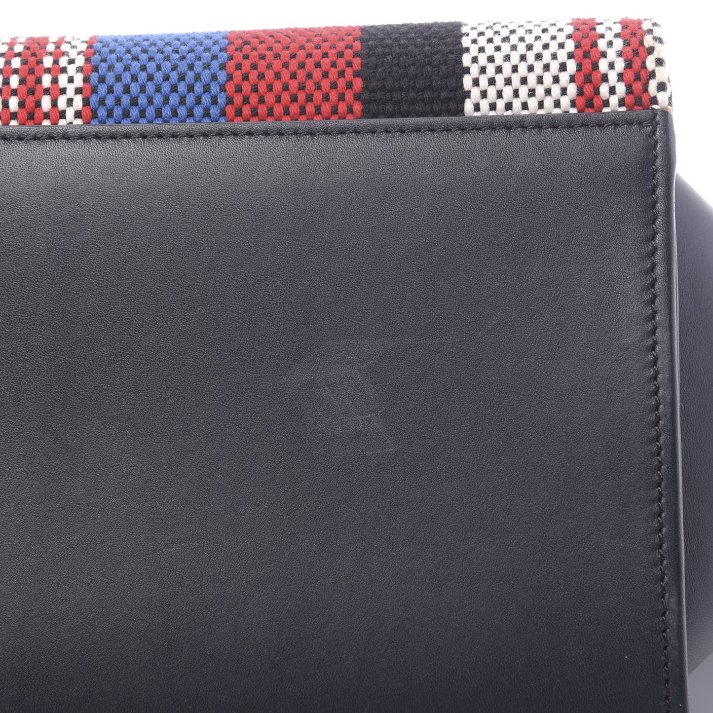 Smooth Calfskin Textile Striped Medium Trapeze Navy Blue