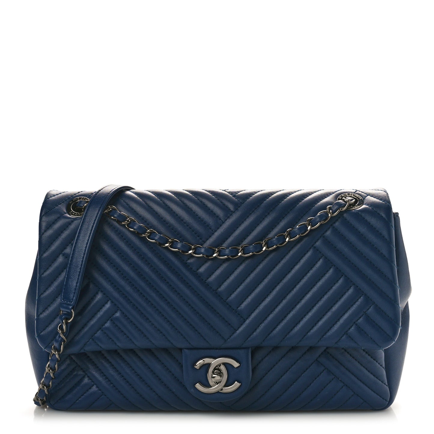 Lambskin Quilted Large CC Crossing Flap Navy