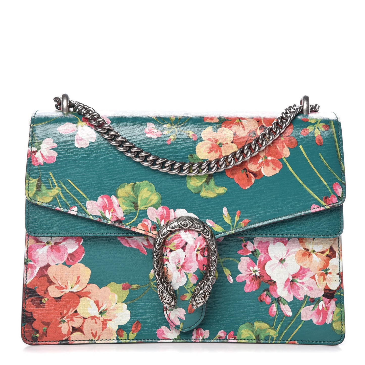 Calfskin Blooms Print Medium Dionysus Shoulder Bag Bright Emerald Multicolor