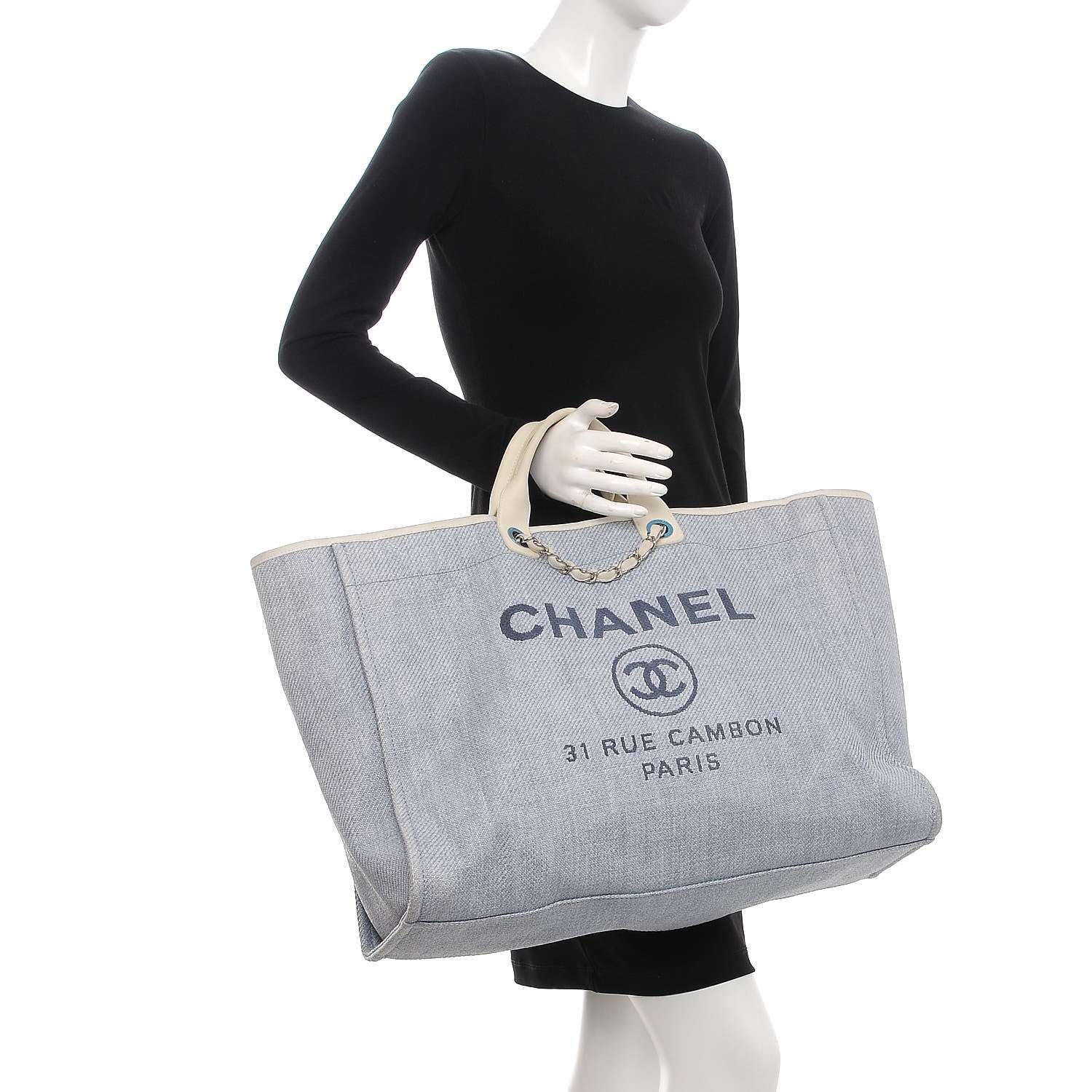 Chanel Canvas Extra Large Deauville Tote Light Blue 2 of 18