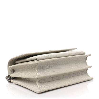 Saint Laurent Calfskin Crocodile Embossed Medium Monogram Sunset Blanc Vintage 4 of 9
