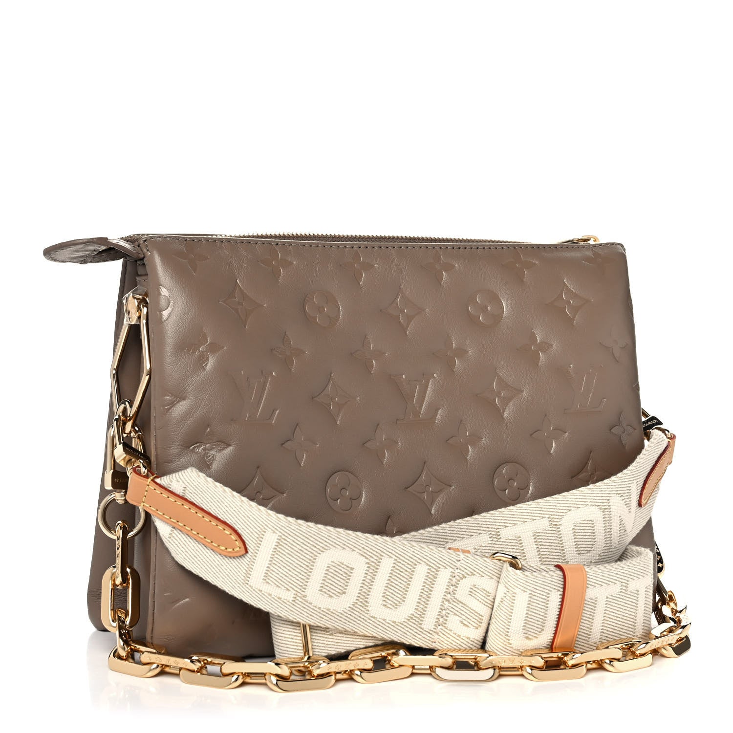 Louis Vuitton Lambskin Embossed Monogram Coussin PM Taupe 3 of 10