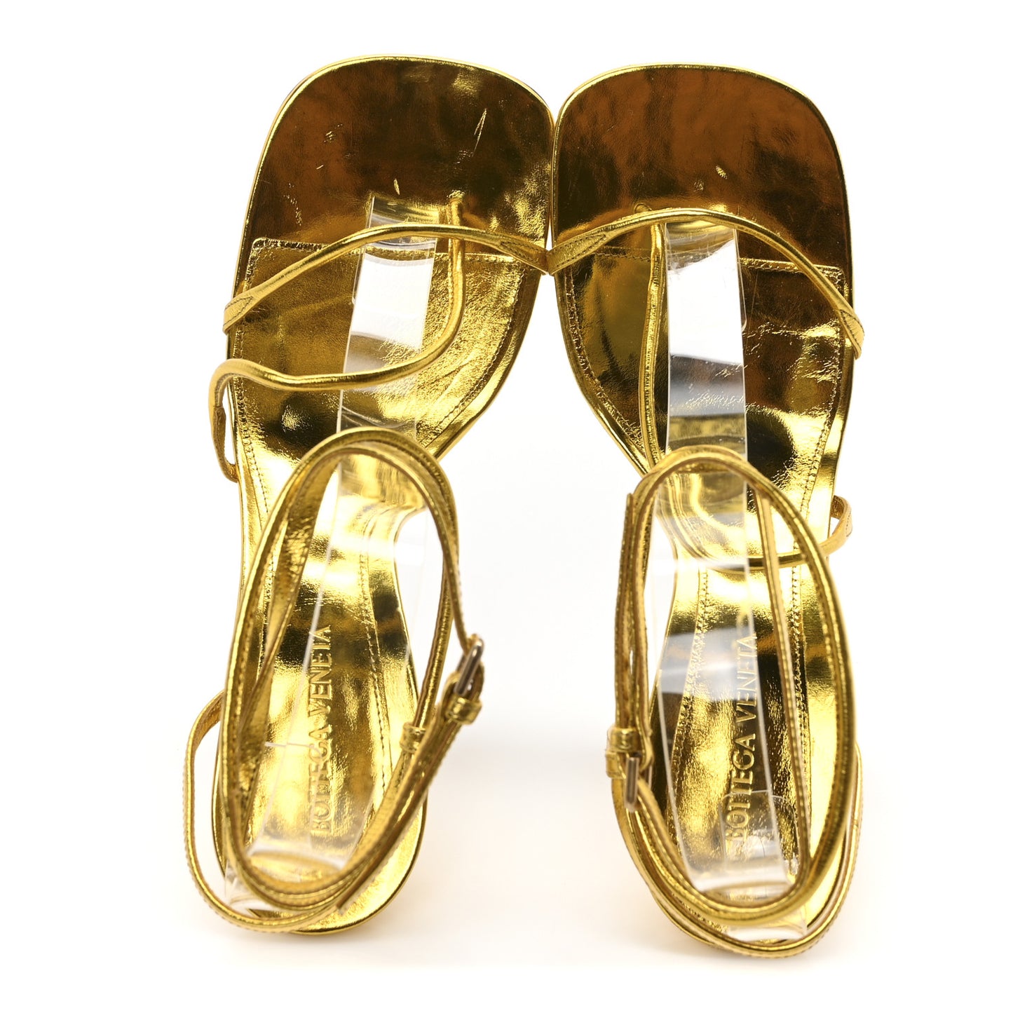 Laminated Calfskin The Line 90mm Sandals 36.5 Gold