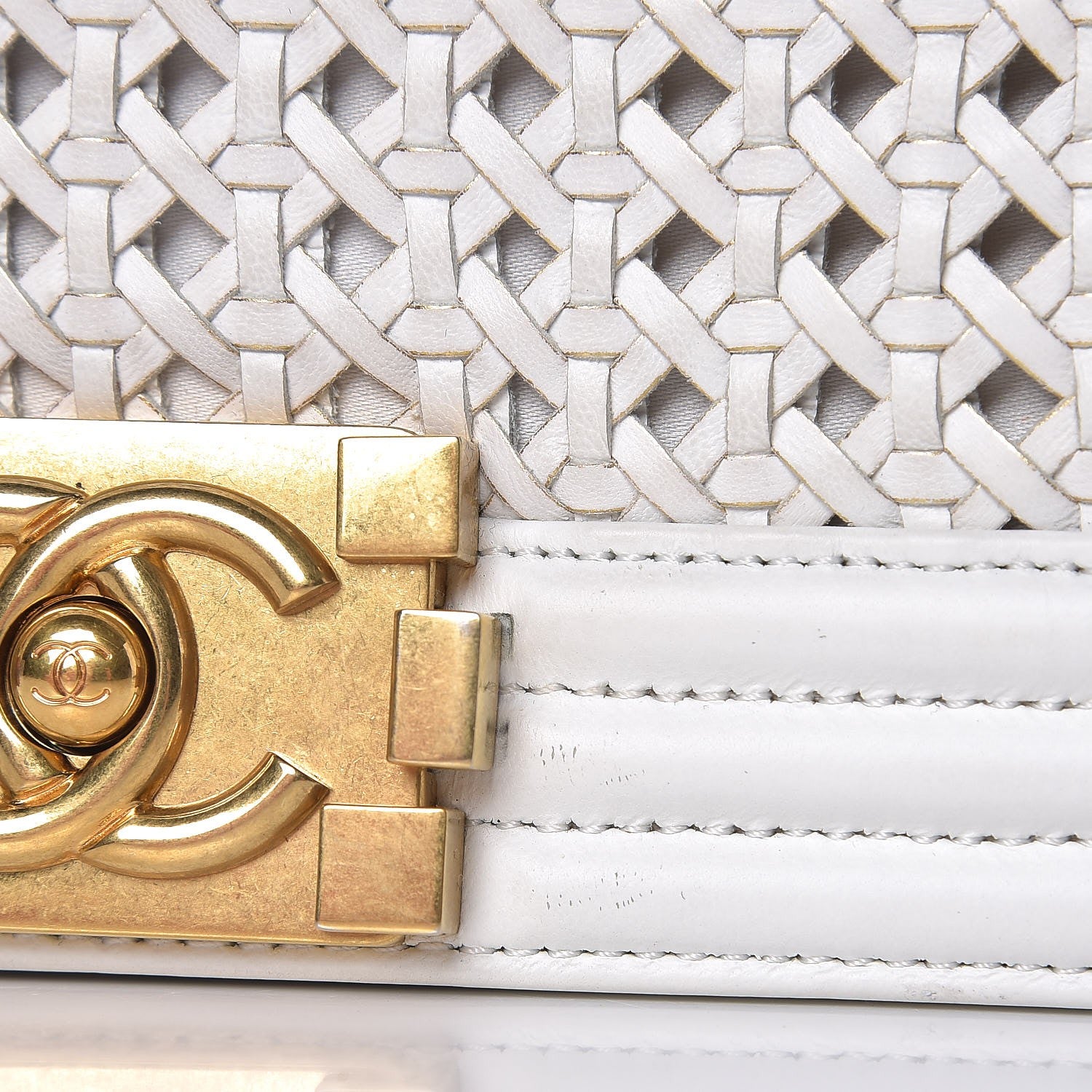 Chanel Sheepskin Braided Medium Boy Reverso Flap White 16 of 18