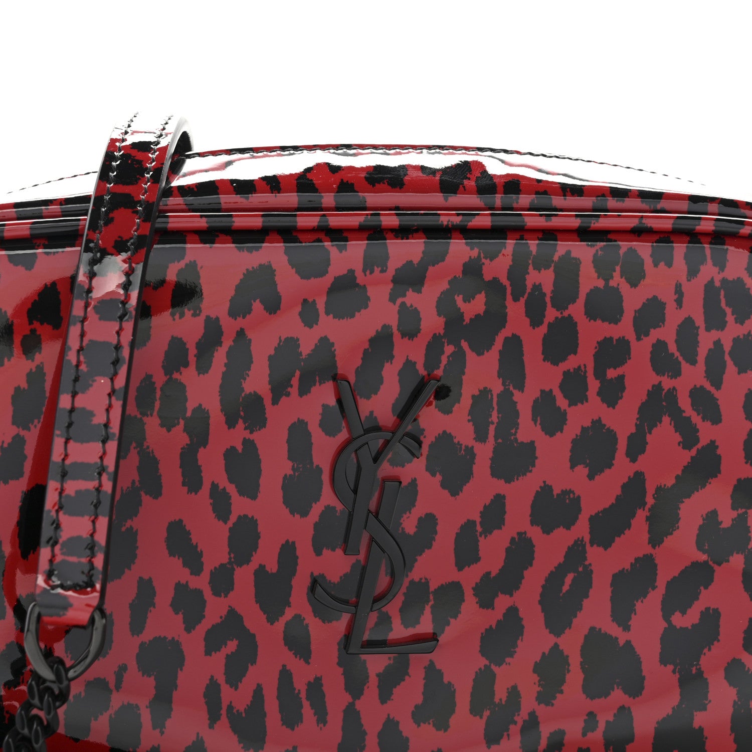 Saint Laurent Patent Calfskin Leopard Print Monogram Mini Lou Camera Bag Red 8 of 11
