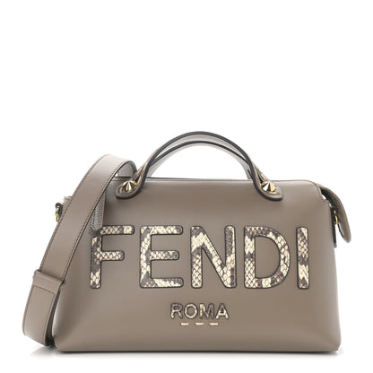 Fendi Vitello King Elaphe Python Print Logo Medium By The Way Boston Bag Tartufo Daisy Roccia 1 of 9