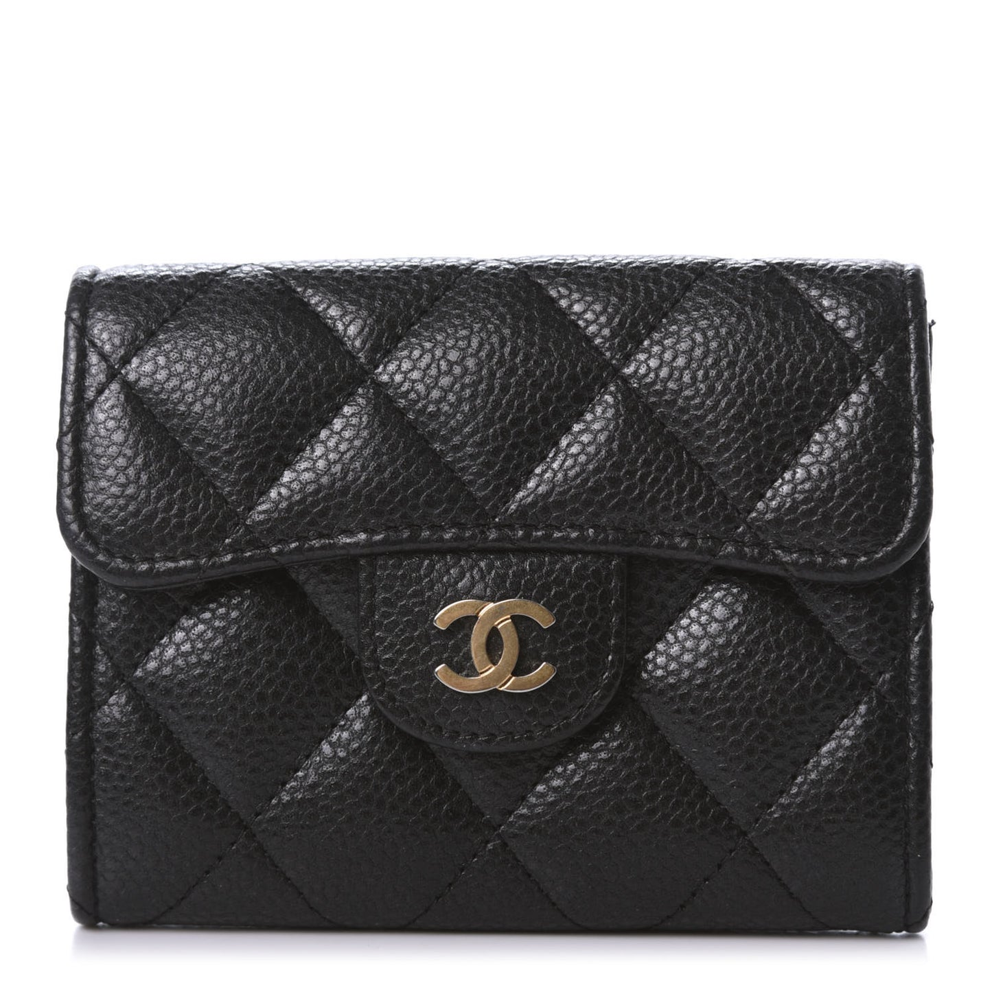 Caviar Quilted Flap Card Holder Wallet Black