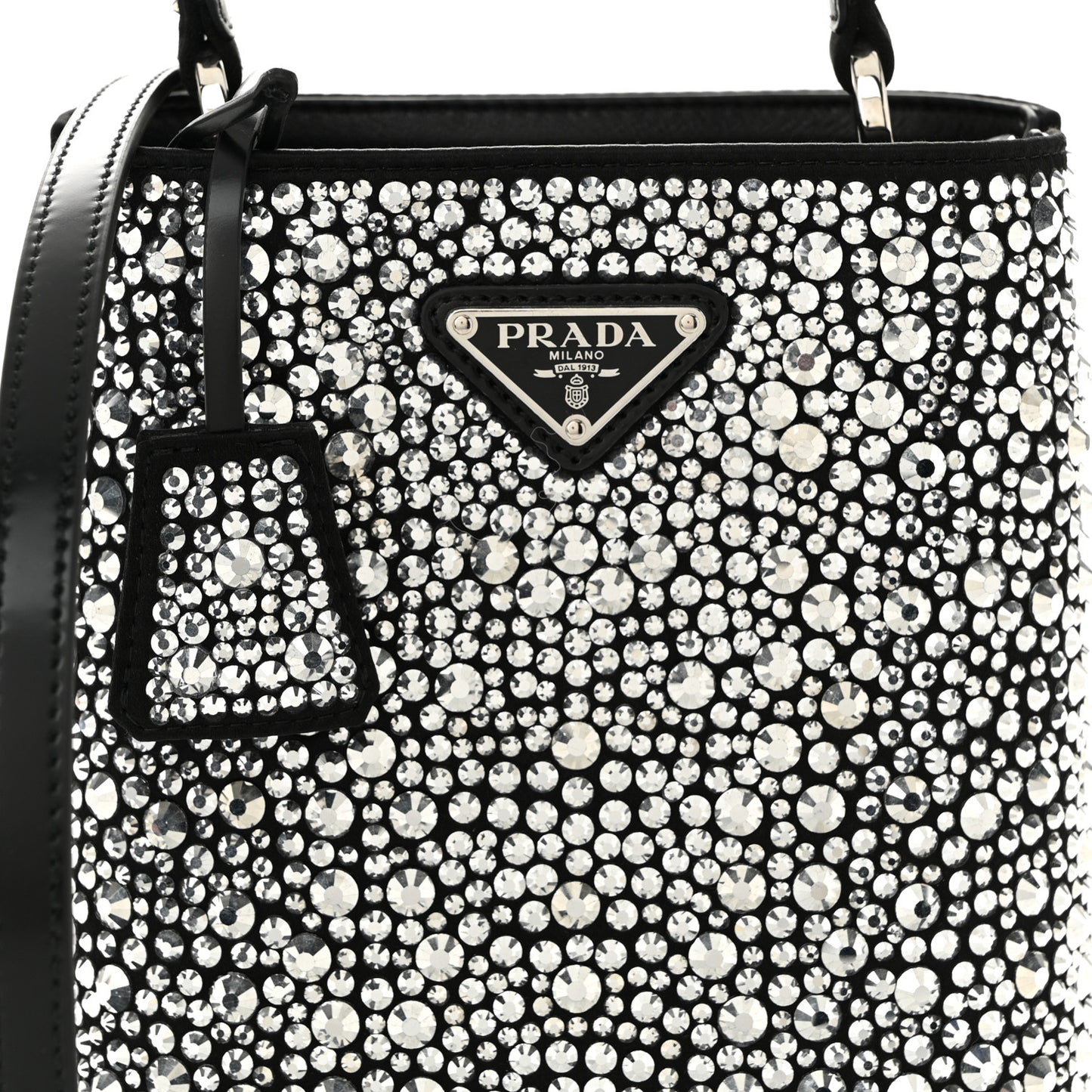 Satin Crystal Small Panier Bucket Bag Metal