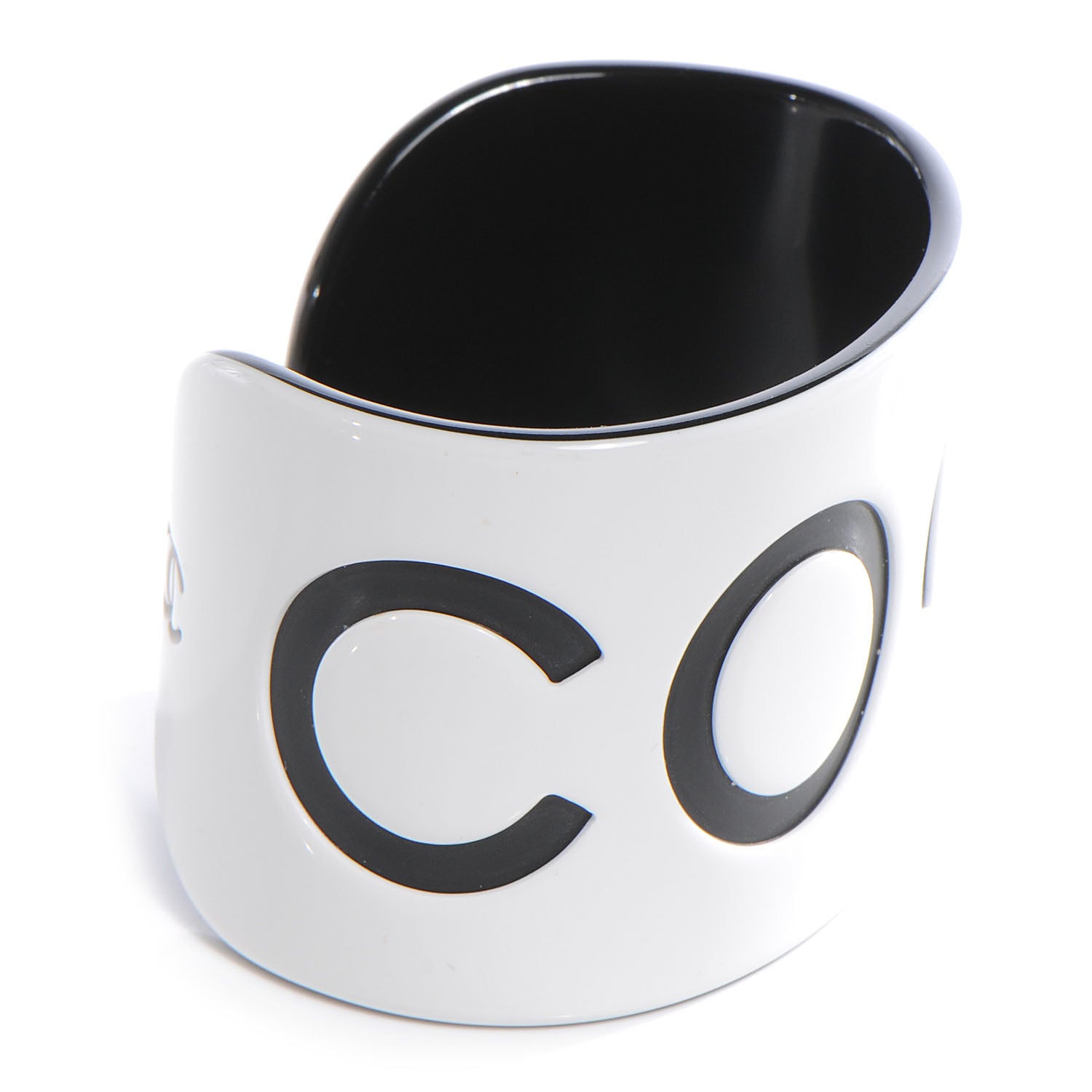 Chanel Resin Coco Wide Cuff Black White 5 of 5