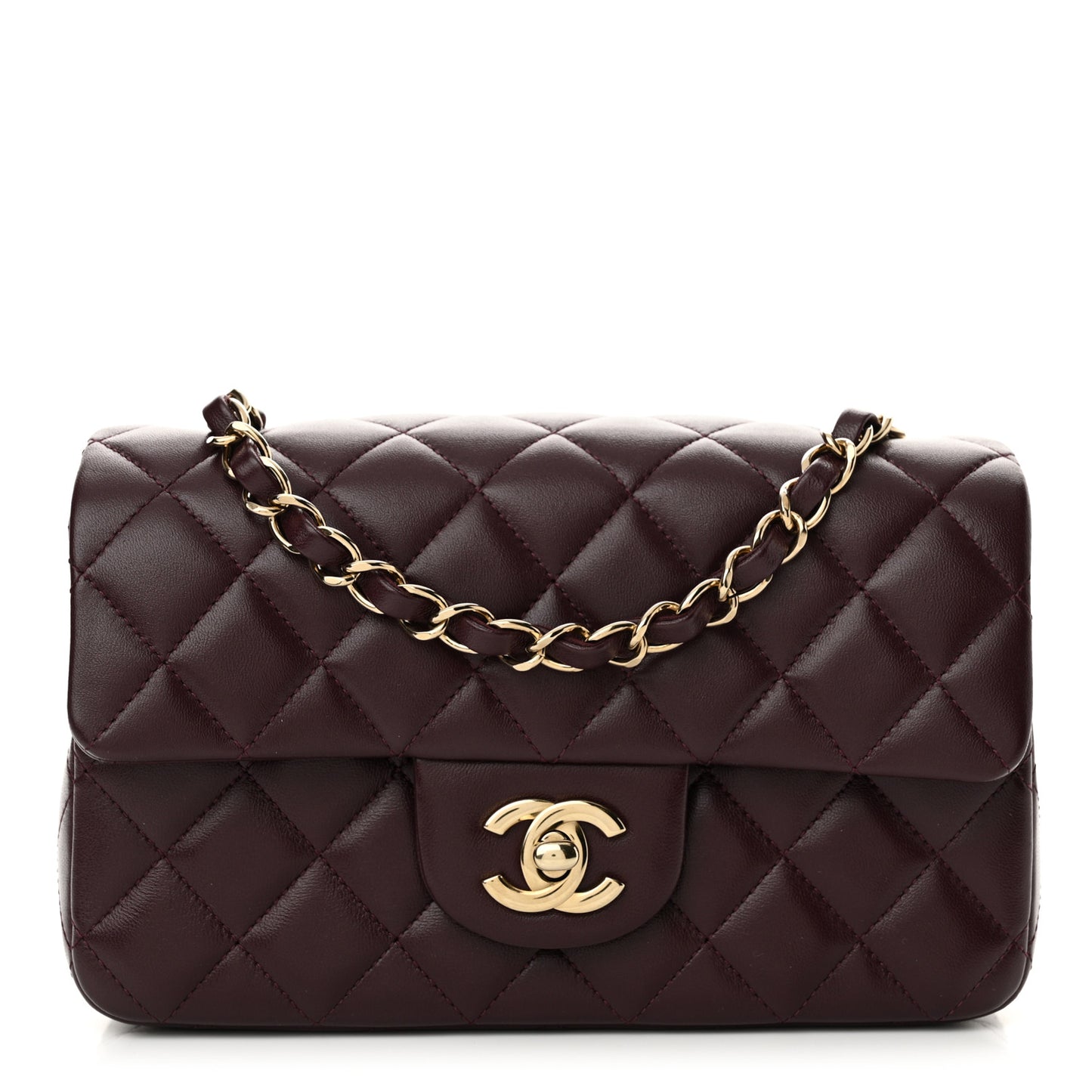 Lambskin Quilted Mini Rectangular Flap Burgundy