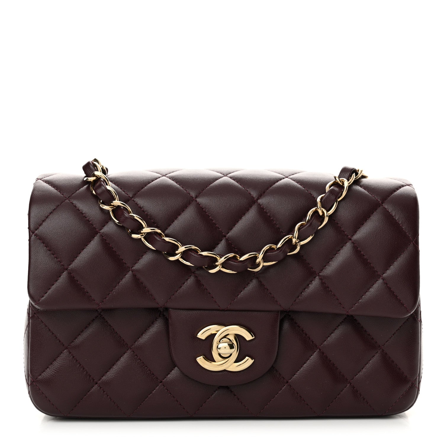 Chanel Lambskin Quilted Mini Rectangular Flap Burgundy 1 of 10