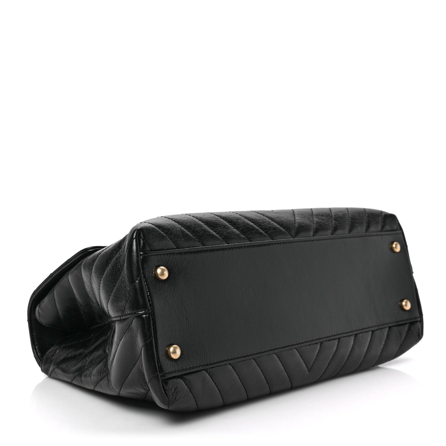 Calfskin Chevron Quilted Medium Coco Handle Flap Black