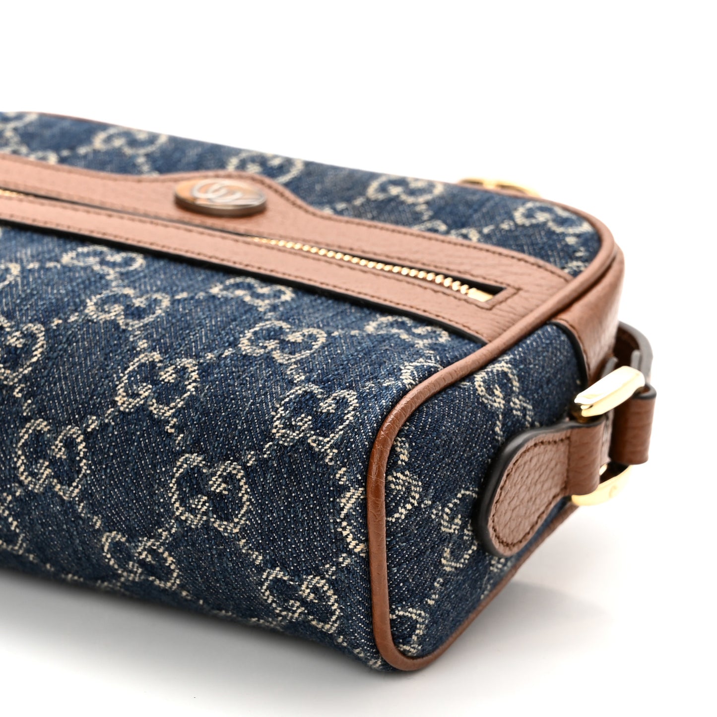 New Denim GG Monogram Dollar Calfskin Mini Ophidia Shoulder Bag Blue Tea Cuir Epilog