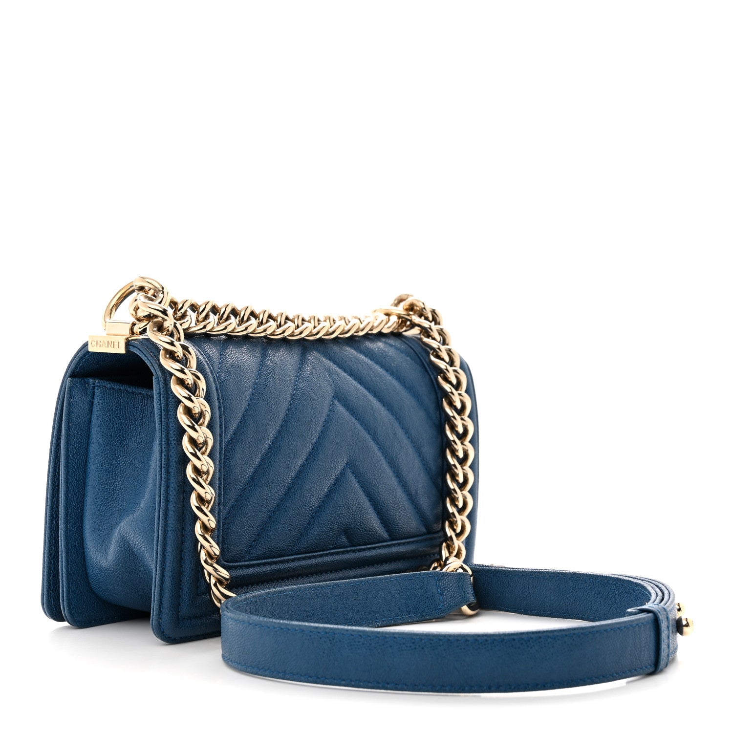Chanel Caviar Chevron Quilted Small Boy Flap Dark Blue 3 of 12