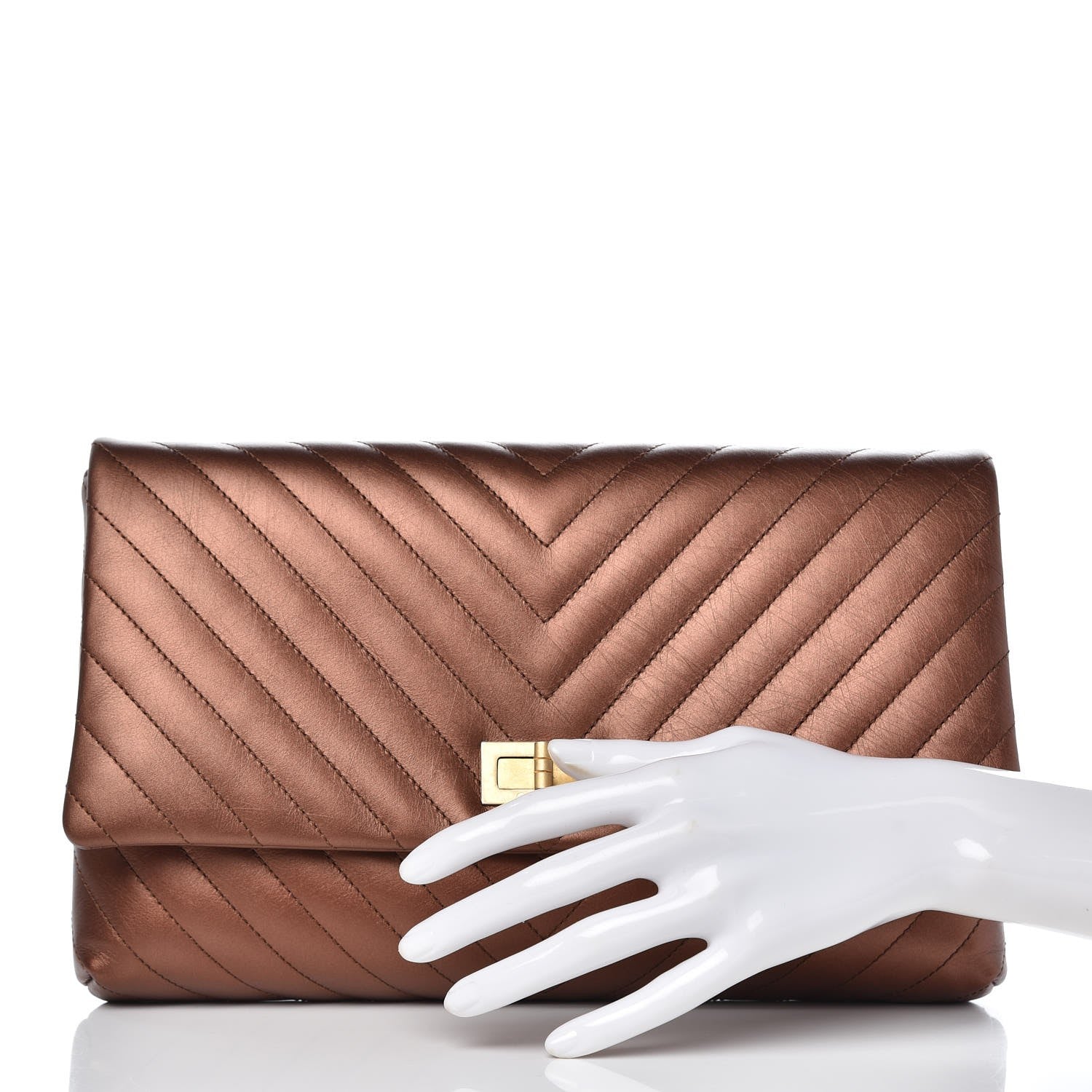 Chanel Metallic Aged Calfskin Chevron Quilted Reissue 2.55 Clutch Bronze 2 of 7