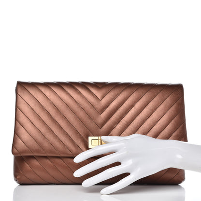 Chanel Metallic Aged Calfskin Chevron Quilted Reissue 2.55 Clutch Bronze 2 of 7