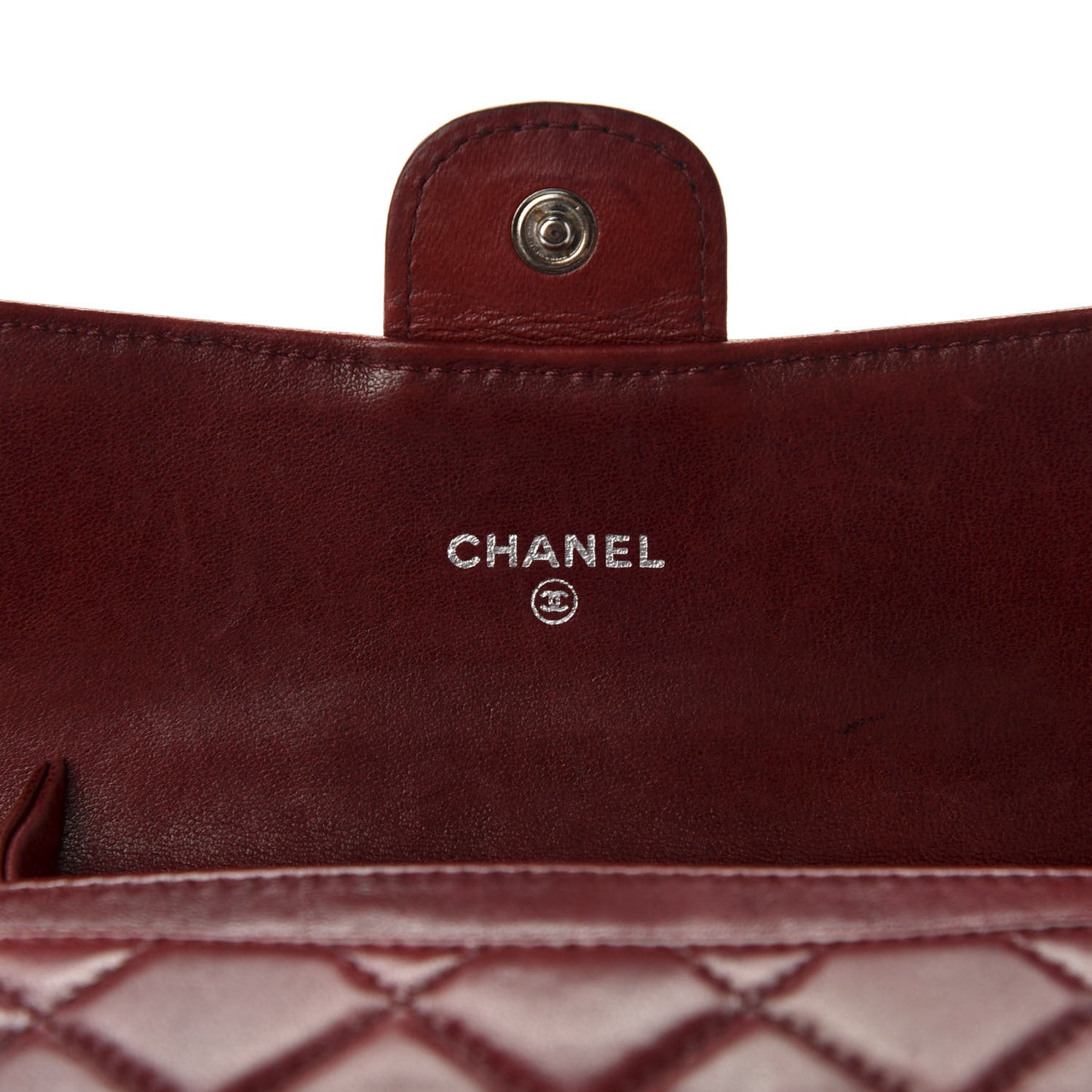 Lambskin Quilted Small Flap Wallet Dark Red