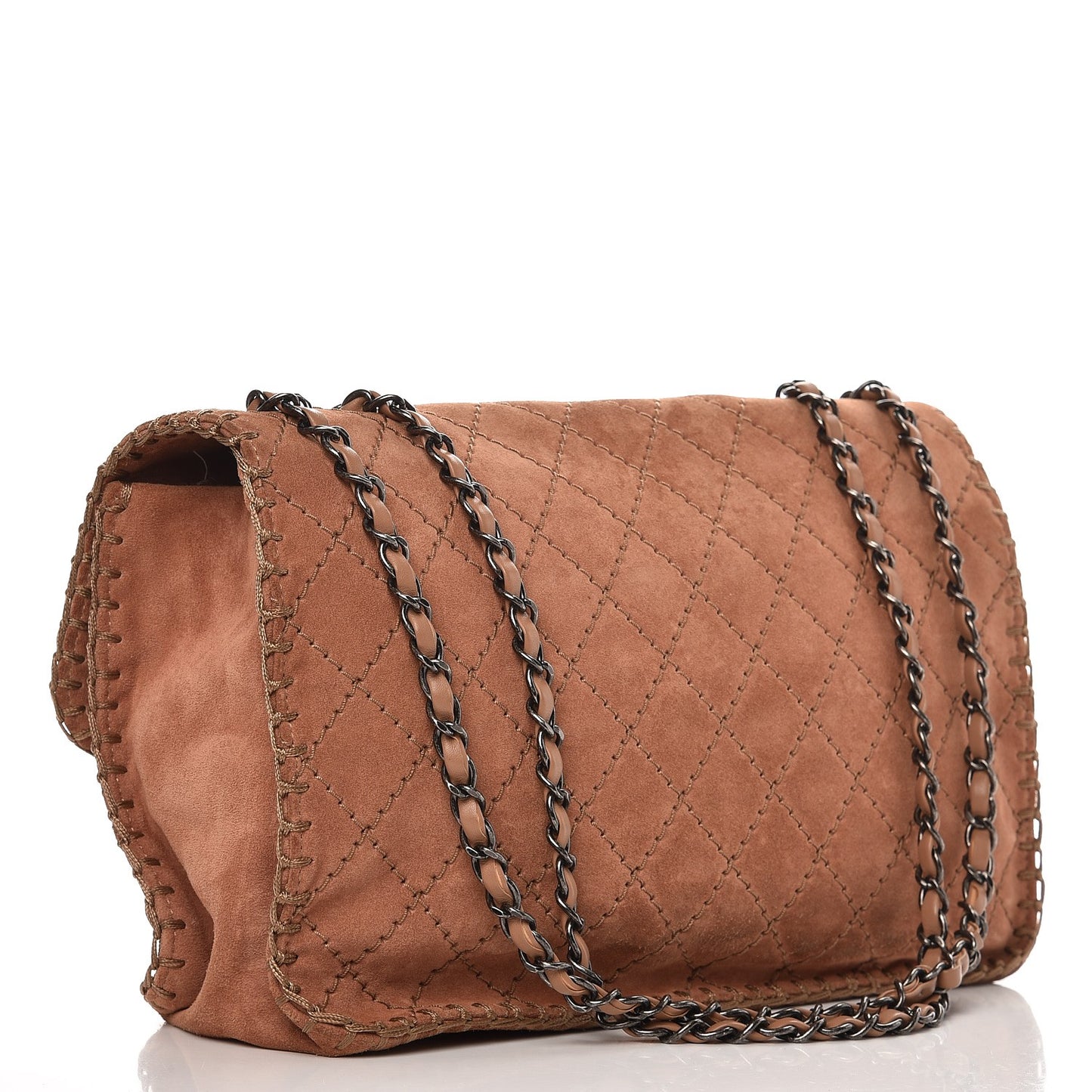 Suede Calfskin Stitch Flap Light Brown