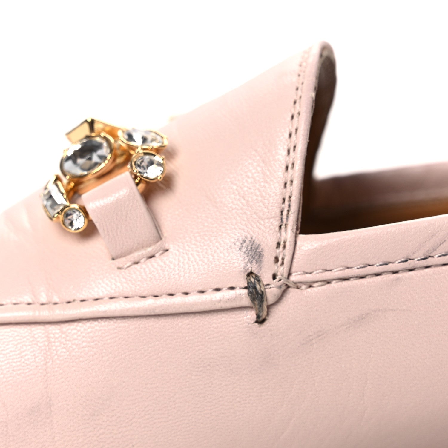 Gucci Malaga Kid Crystal Horsebit Womens Jordaan Loafers 37 Pink Hibiscus 11 of 14