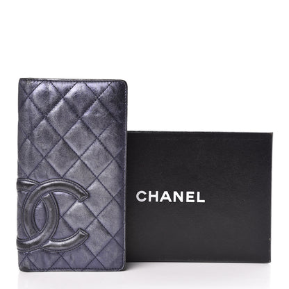 Chanel Metallic Calfskin Cambon Quilted Yen Wallet Blue 9 of 9