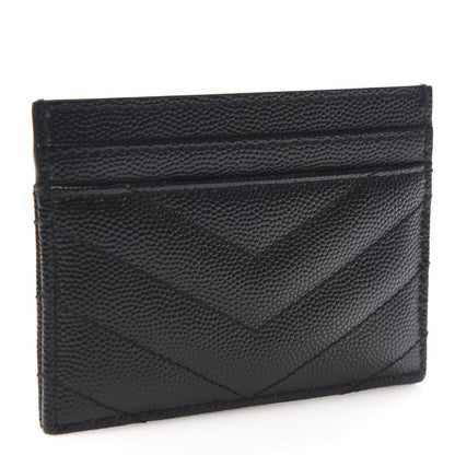 Saint Laurent Grain De Poudre Matelasse Chevron Monogram Credit Card Case Black 3 of 8