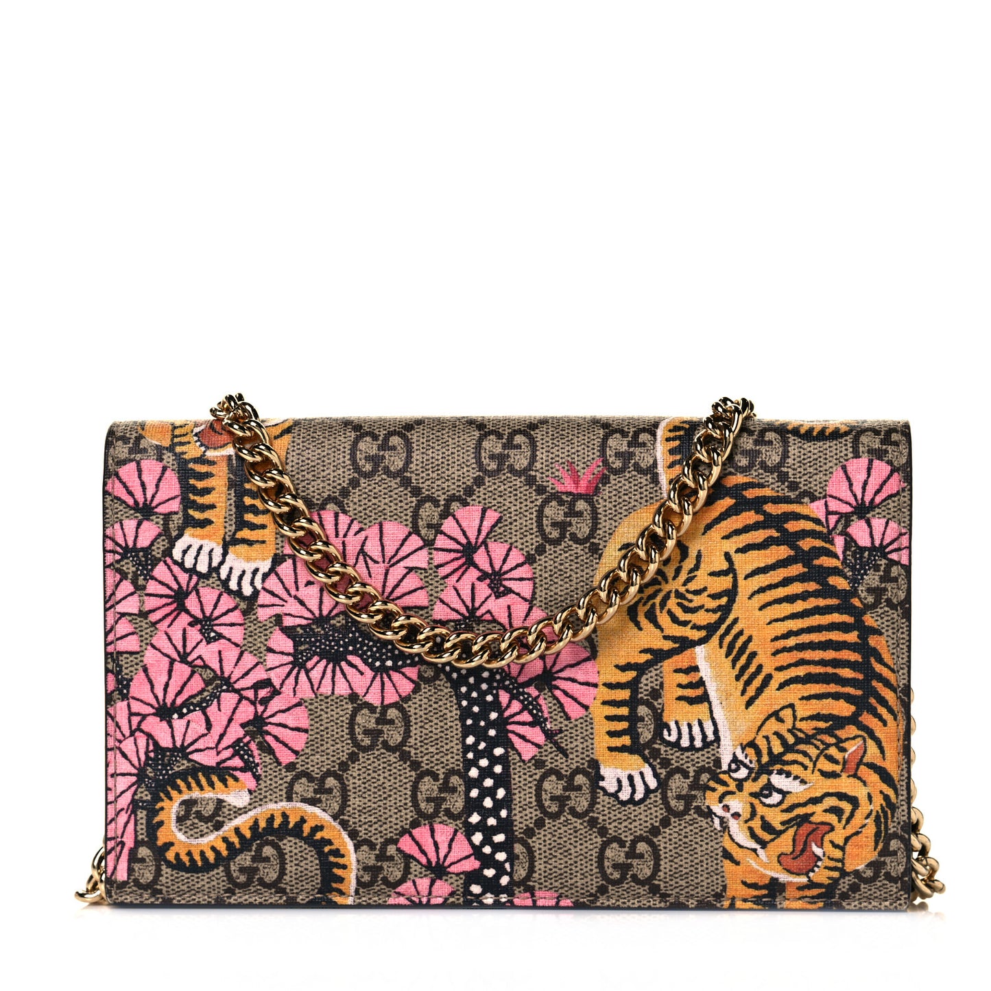 GG Supreme Monogram Bengal Chain Wallet Beige Pink