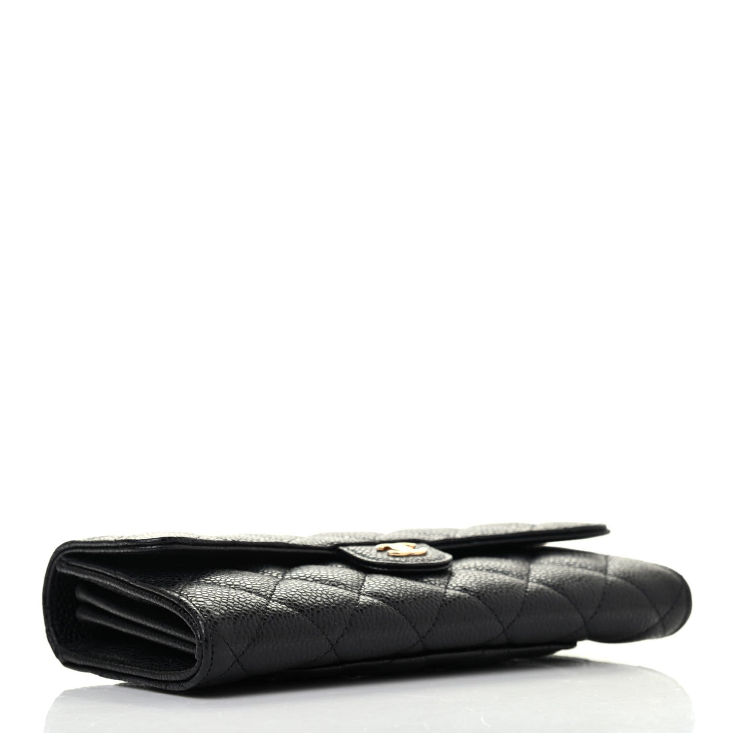 Caviar Quilted Large Gusset Flap Wallet Black