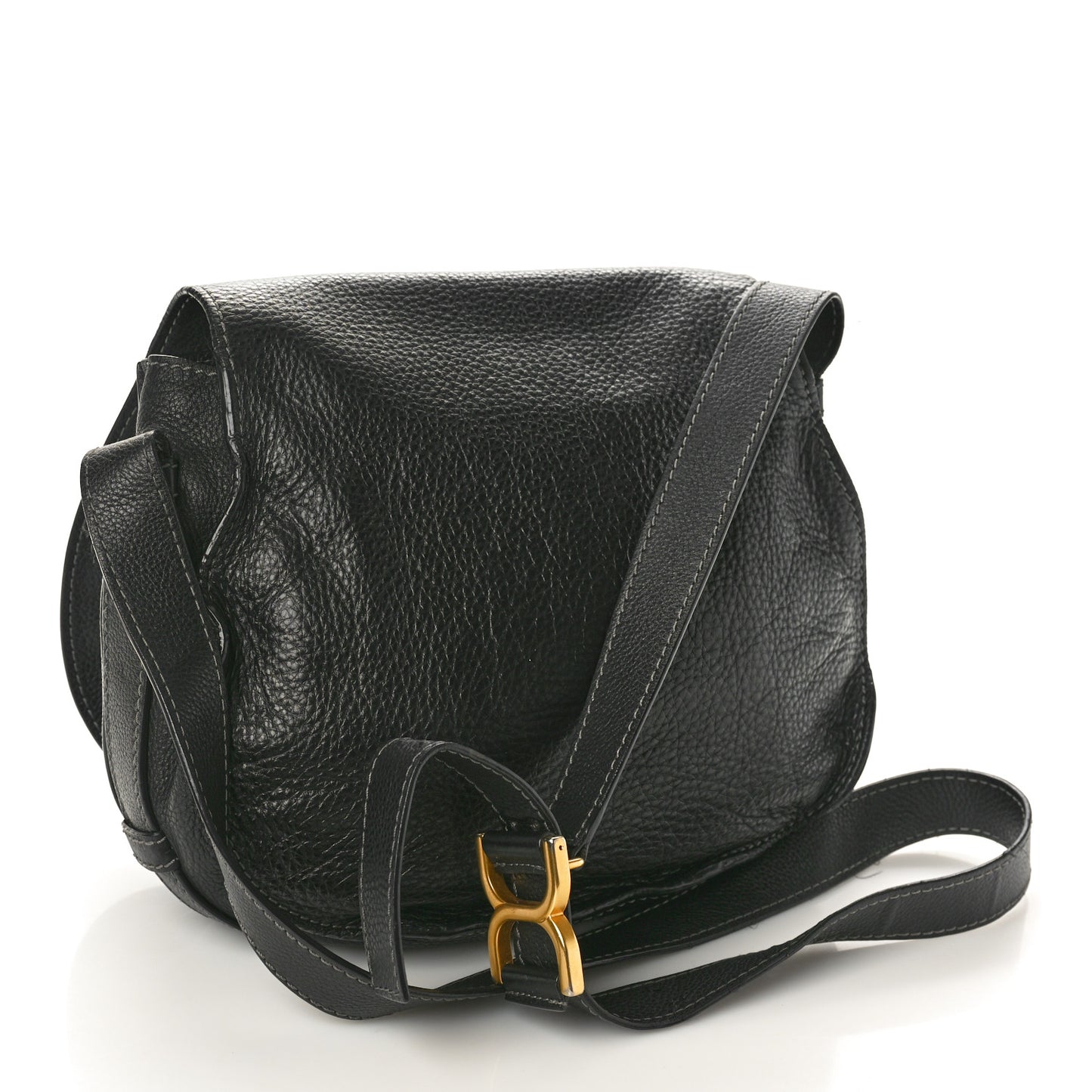 Calfskin Medium Marcie Round Crossbody Bag Black