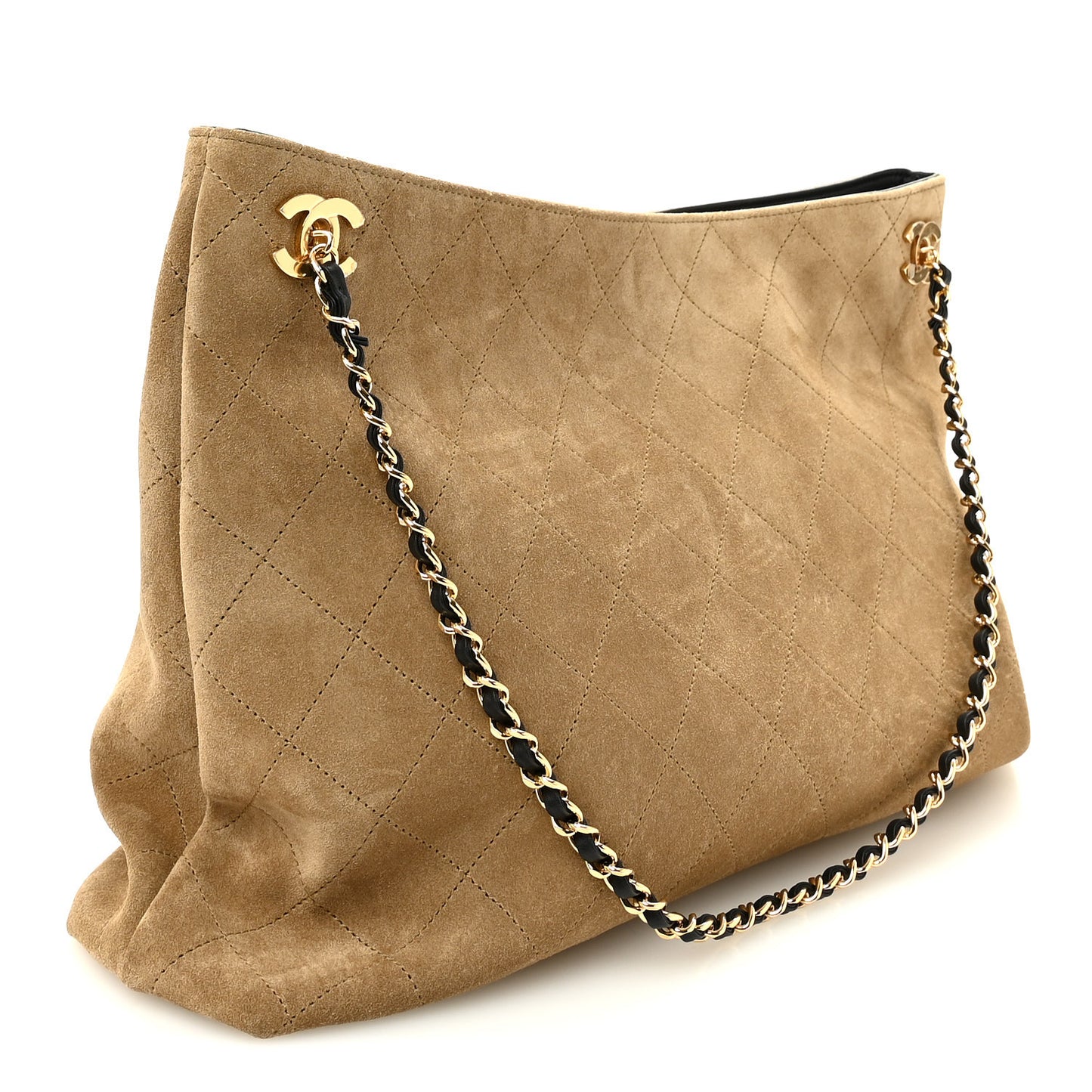 Suede Quilted Eyes On You Large Shopping Bag Beige