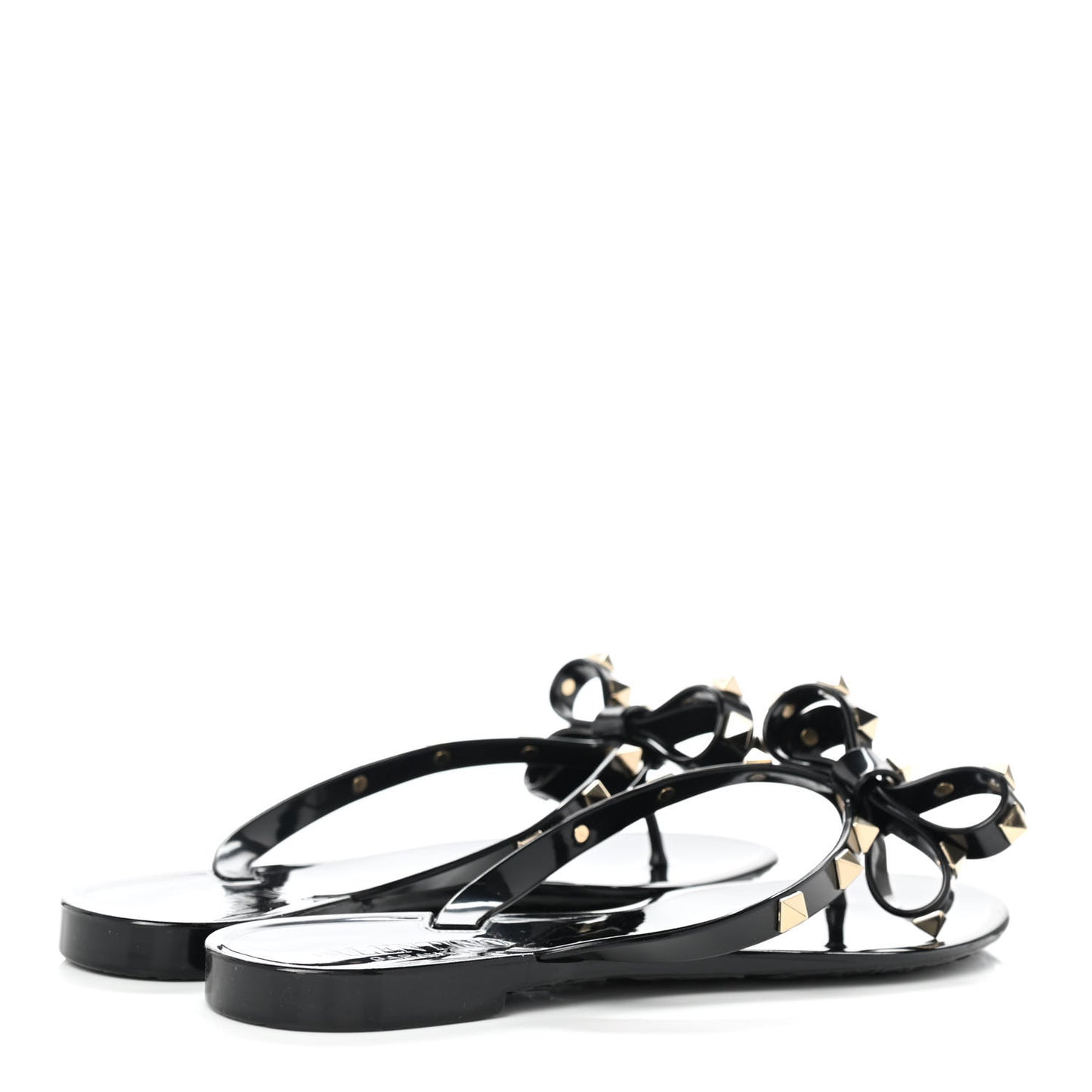PVC Jelly Rockstud Bow Thong Sandals 36 Black