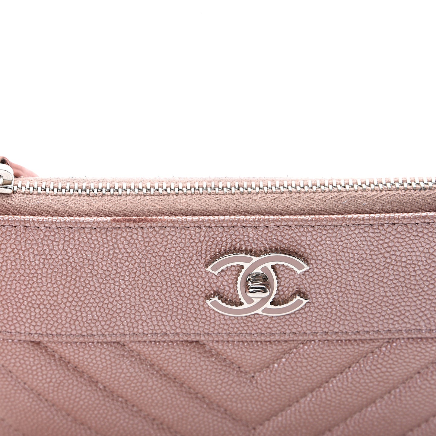 Metallic Caviar Chevron Quilted Small Vintage Mademoiselle Cosmetic Case Pink
